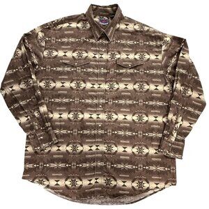 Roper Shirt Mens 2XL Aztec Print Brown Western‎ Pearl Snap Long Sleeve Cotton